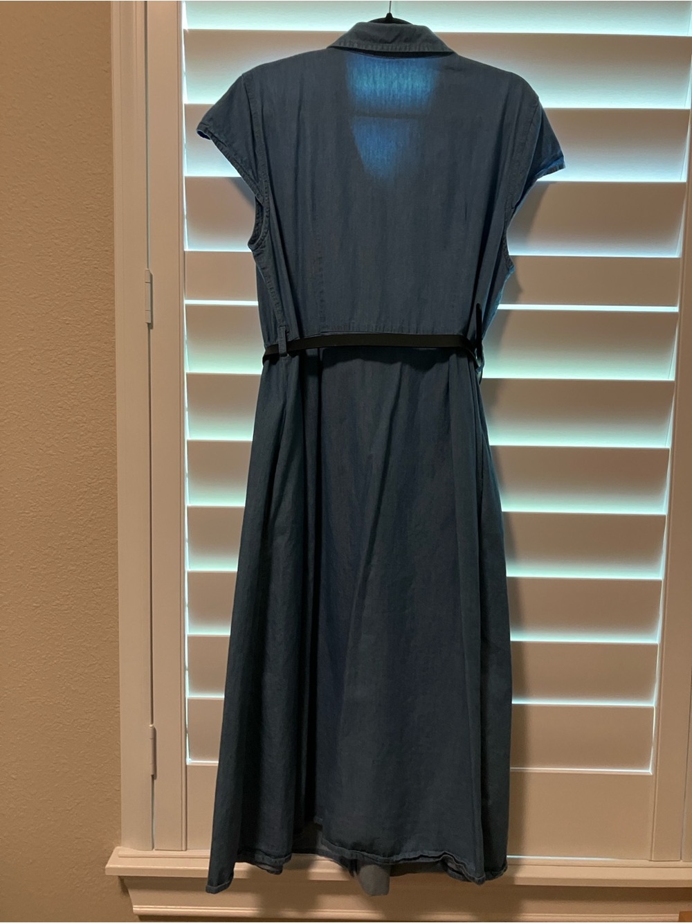 Chambray Shirt Dress with Belt - Blue - Picture 2 of 4